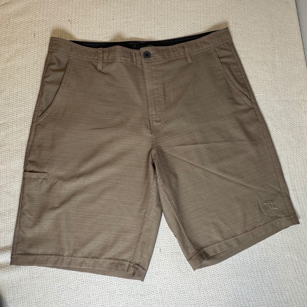 Da Hui Hybrid Collection Mens  sz 38 Khaki Brown Board Shorts Quick Dry Stretch